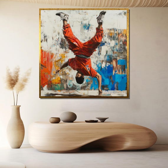 Breakdance Abstract Wall Art Vibrant Hip Hop Dance Painting Framed And Ready To Hang Urban Street Art Decor For Home Or Studio