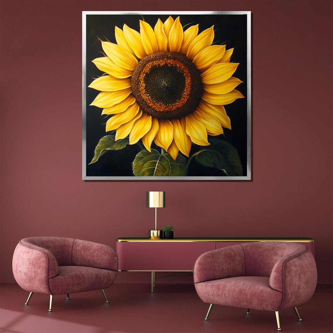 Giant Sunflower Bloom On Black Bold Floral Statement Art Poster - Image 3