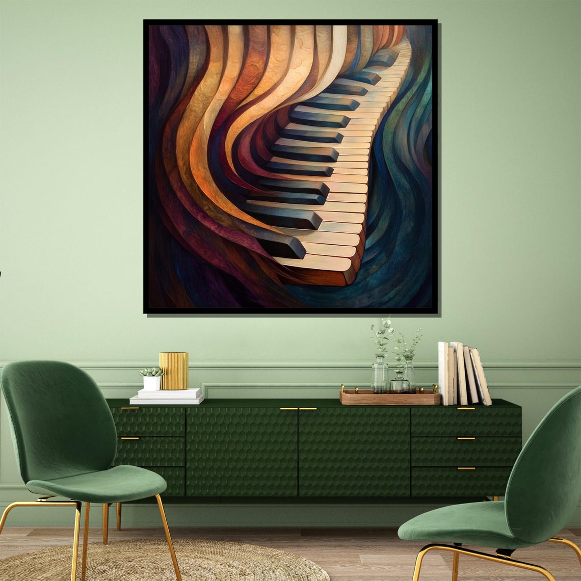 Abstract Piano Keys Dissolving Into Colorful Melody Waves Poster - Image 4