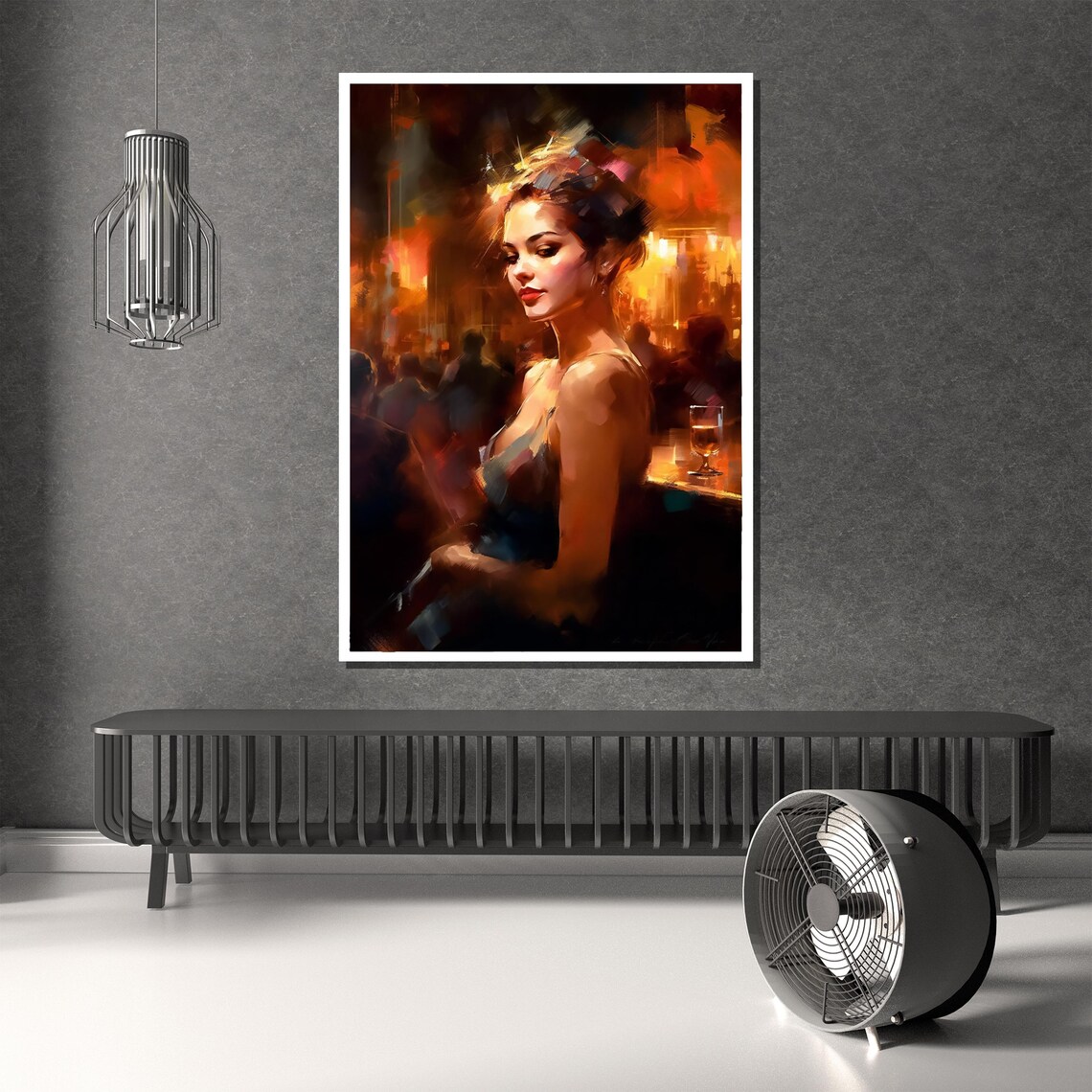 Elegant Woman At A Glowing Bar Nightlife Impressionist Poster - Image 3