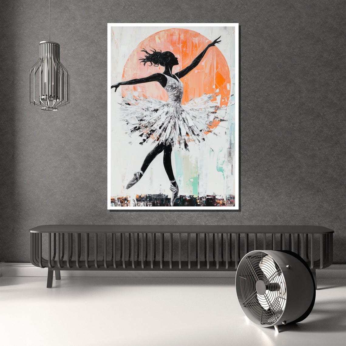 Abstract Ballerina Painting With an Orange Sun and White Tutu Poster - Image 2