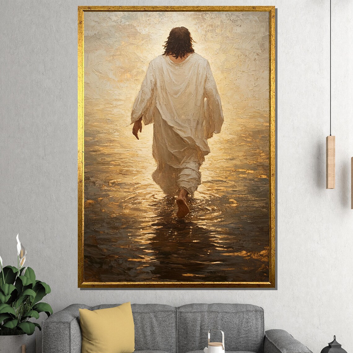 Jesus Walking on Water Golden Amber Textured Impasto Art Poster