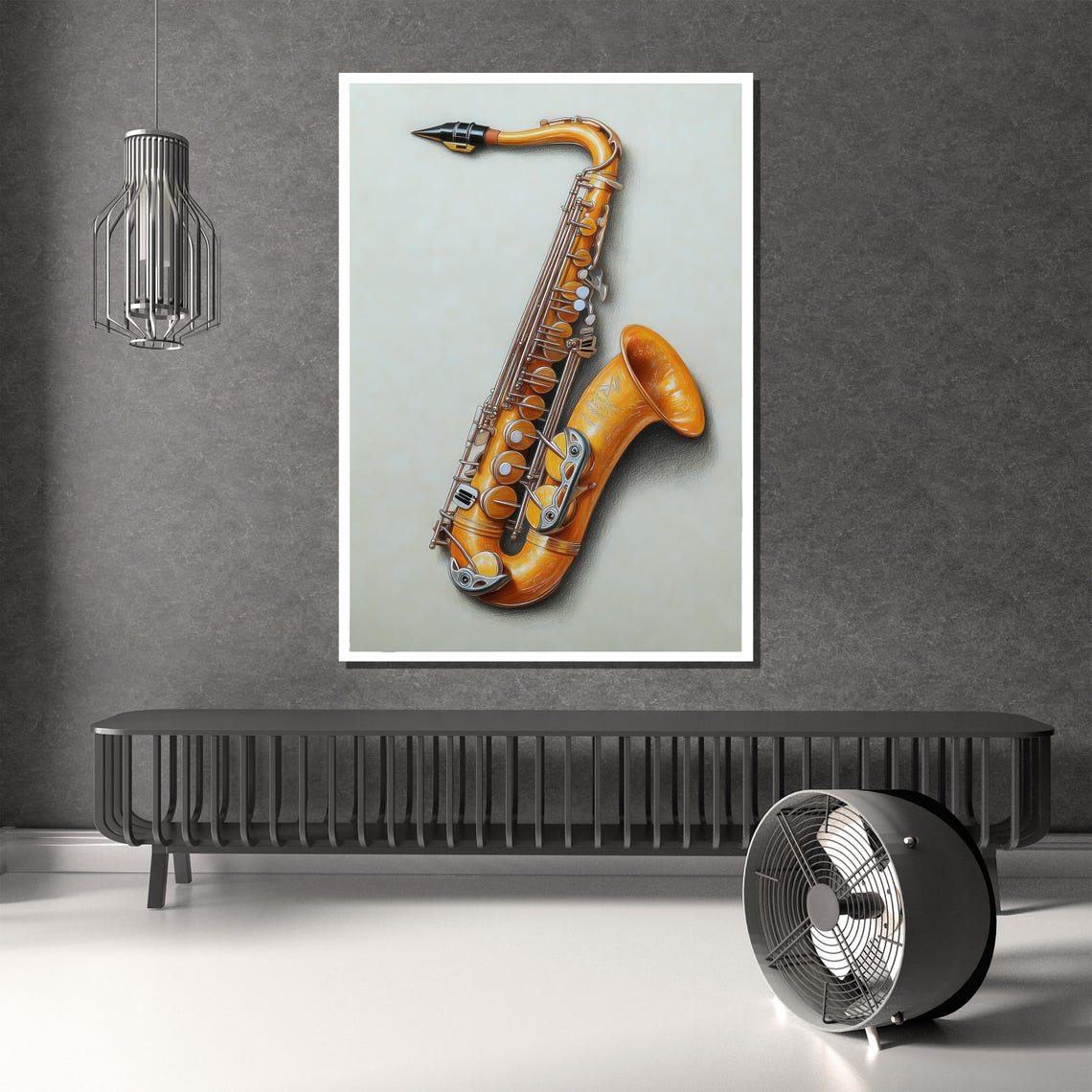 Golden Tenor Saxophone Realistic Detailed Study Elegant Art Poster - Image 2