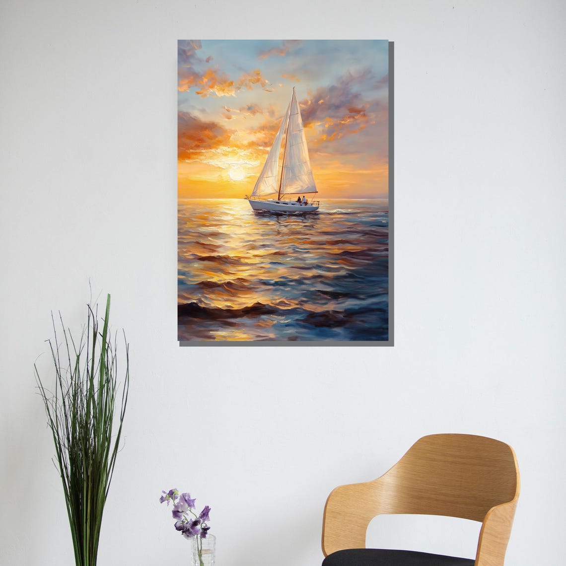 Sailboat Sunset Wall Art Ocean Print Framed Coastal Painting Large Nautical Dcor Luxury Gift For Home Or Office - Image 2
