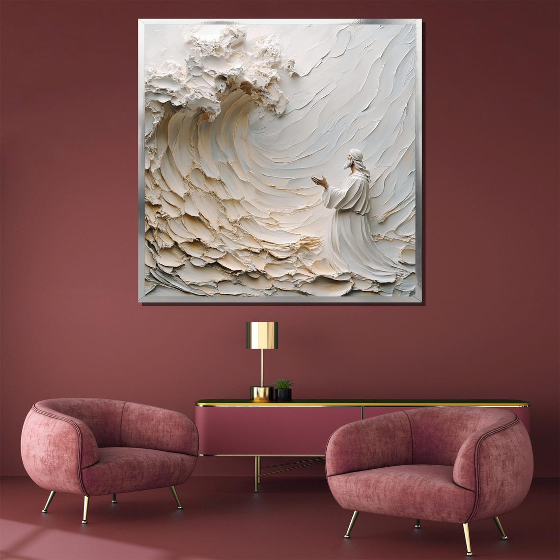 Jesus Parting the Red Sea White Textured 3D Sculpture Poster - Image 5