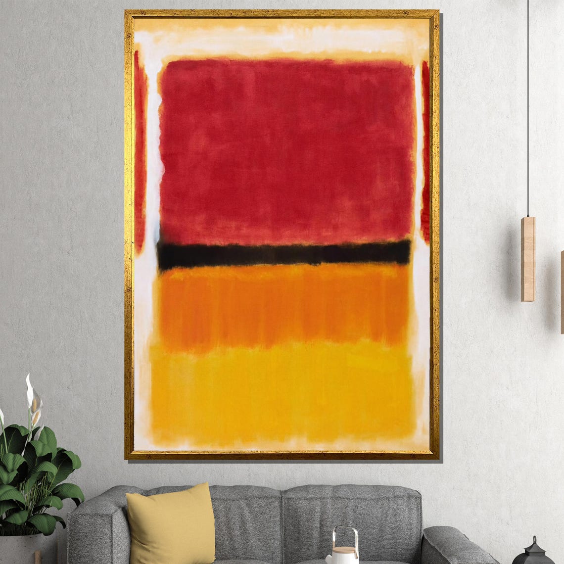 Red Orange and Yellow With Black Stripe Abstract Field Poster