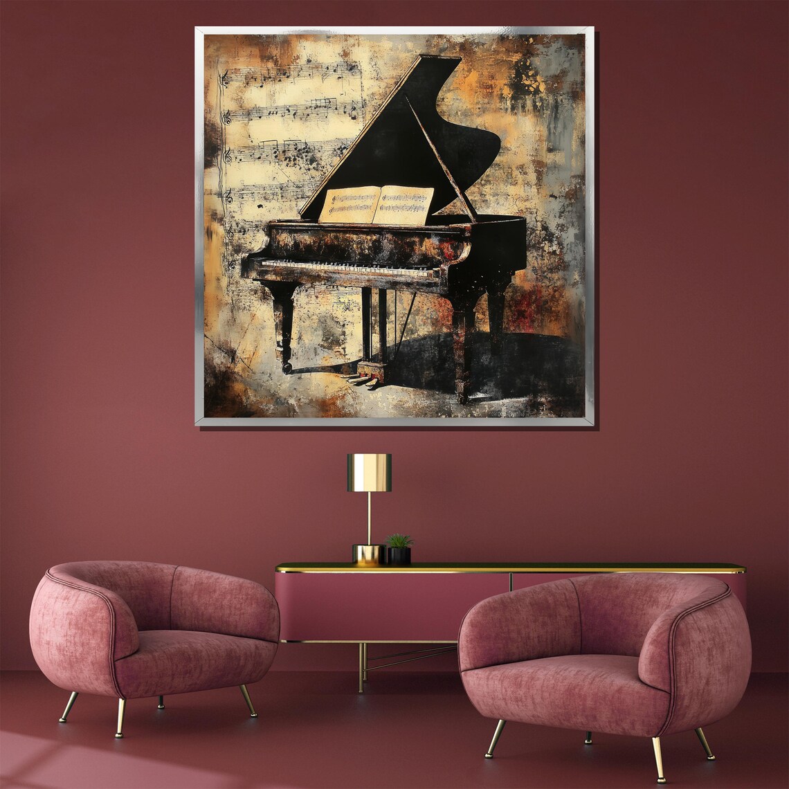 Vintage Grand Piano Sheet Music Aged Rustic Painting Wall Poster - Image 3