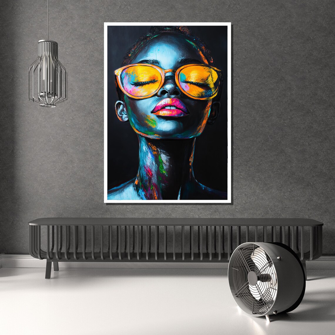 Neon Portrait of Woman Wearing Golden Sunglasses Bold Pop Art Poster - Image 2