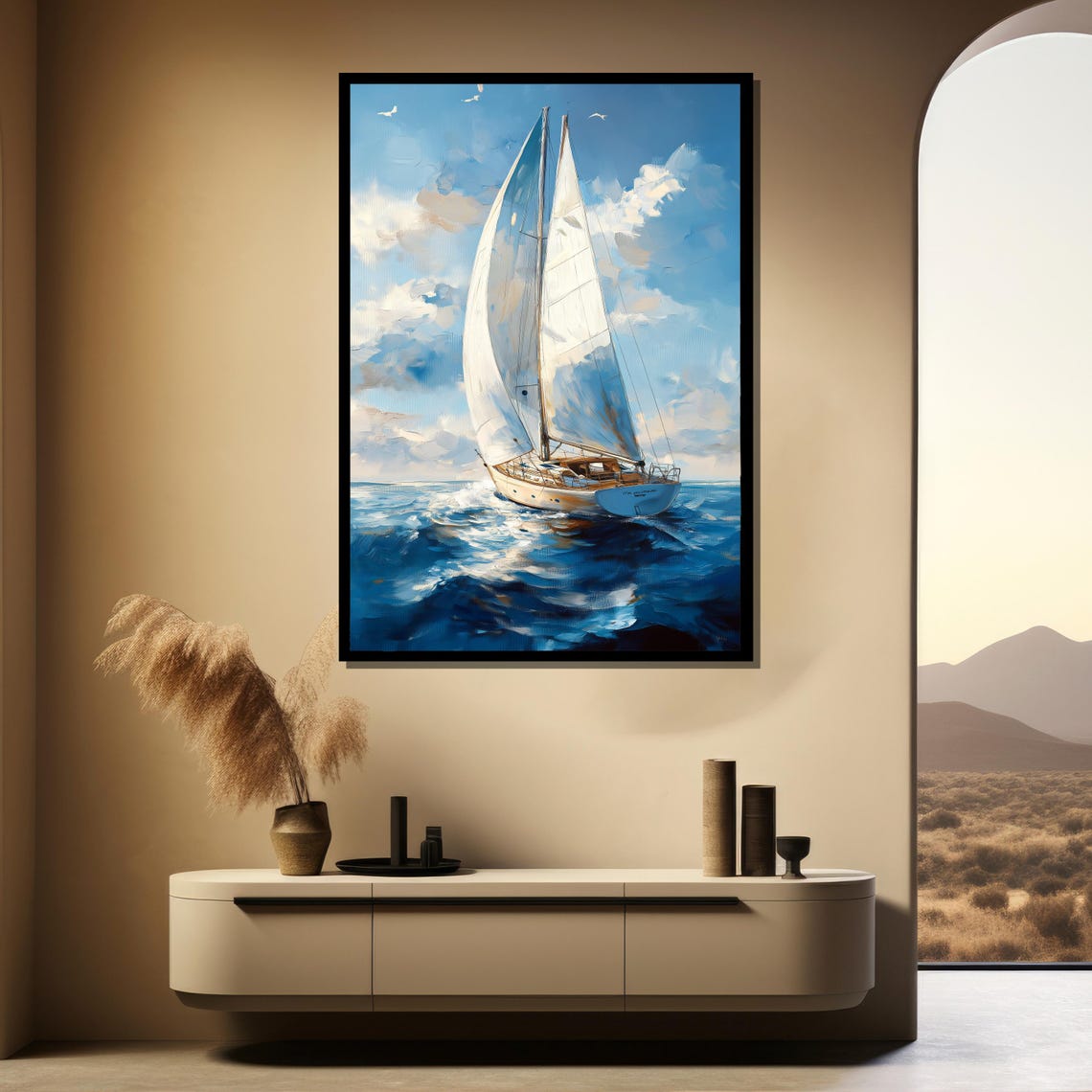 Sailing Yacht White Sails on Bright Blue Open Ocean Seascape Poster - Image 4