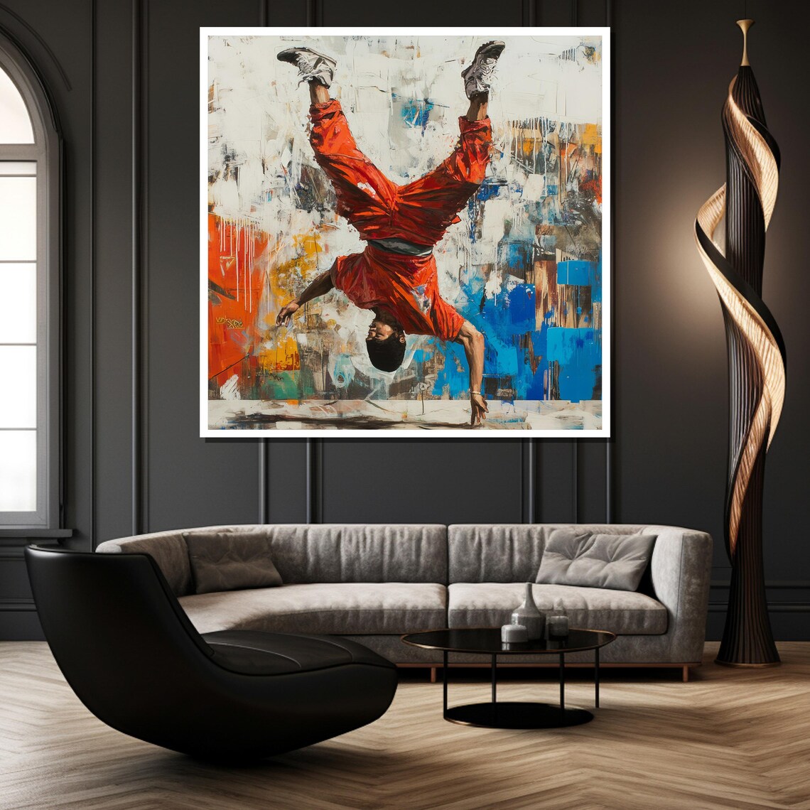 Breakdancer in Red Streetwear Freeze Pose Urban Graffiti Art Poster - Image 2