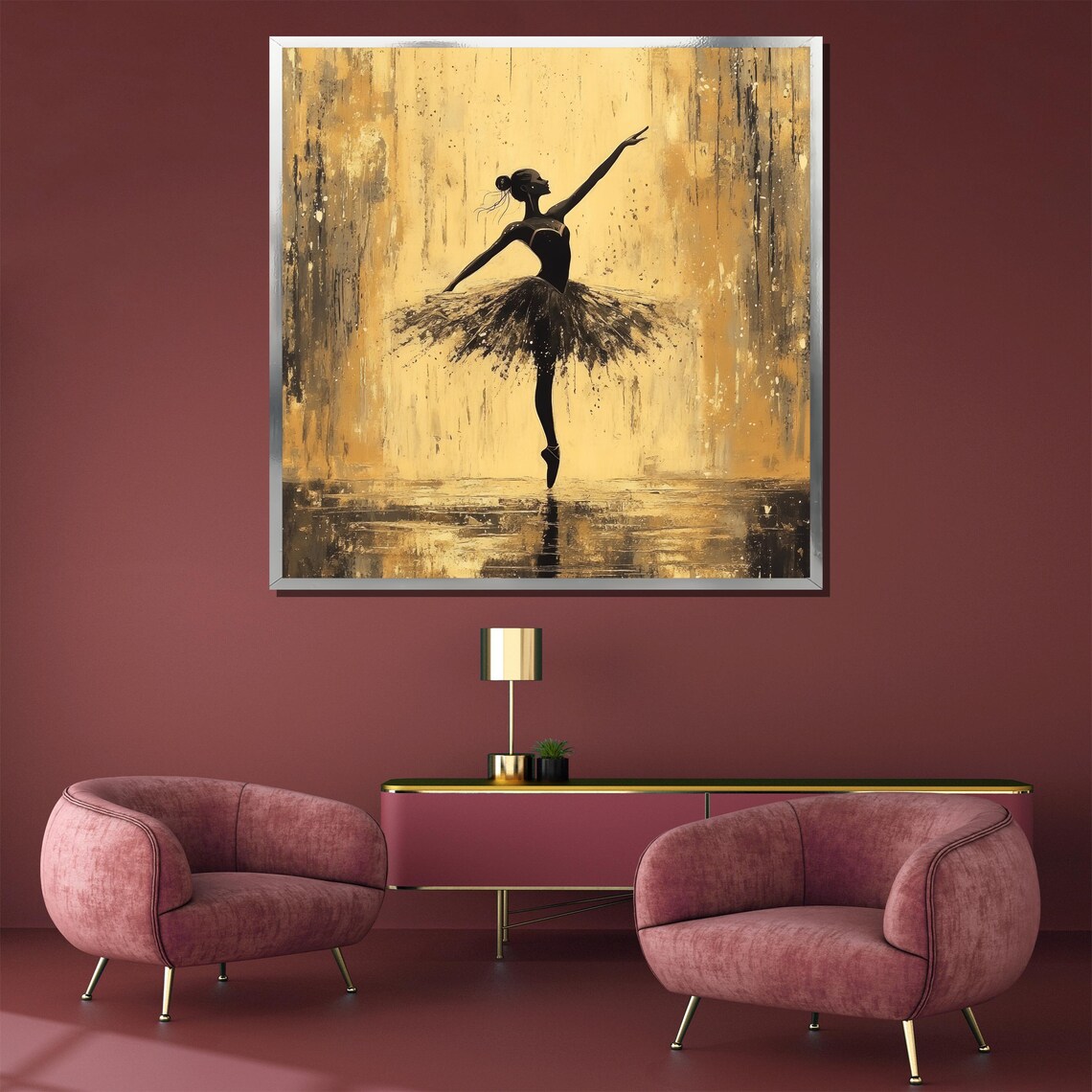Golden Ballerina Dancer Silhouette on Gold Abstract Art Poster - Image 4