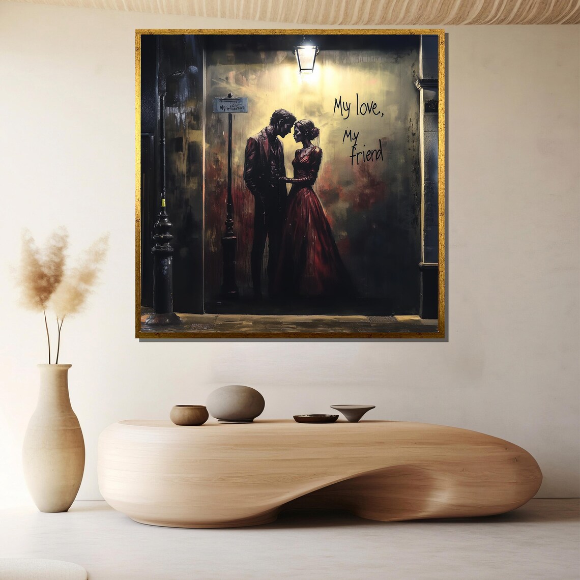 My Love My Friend Streetlight Couple Vintage Cinematic Art Poster