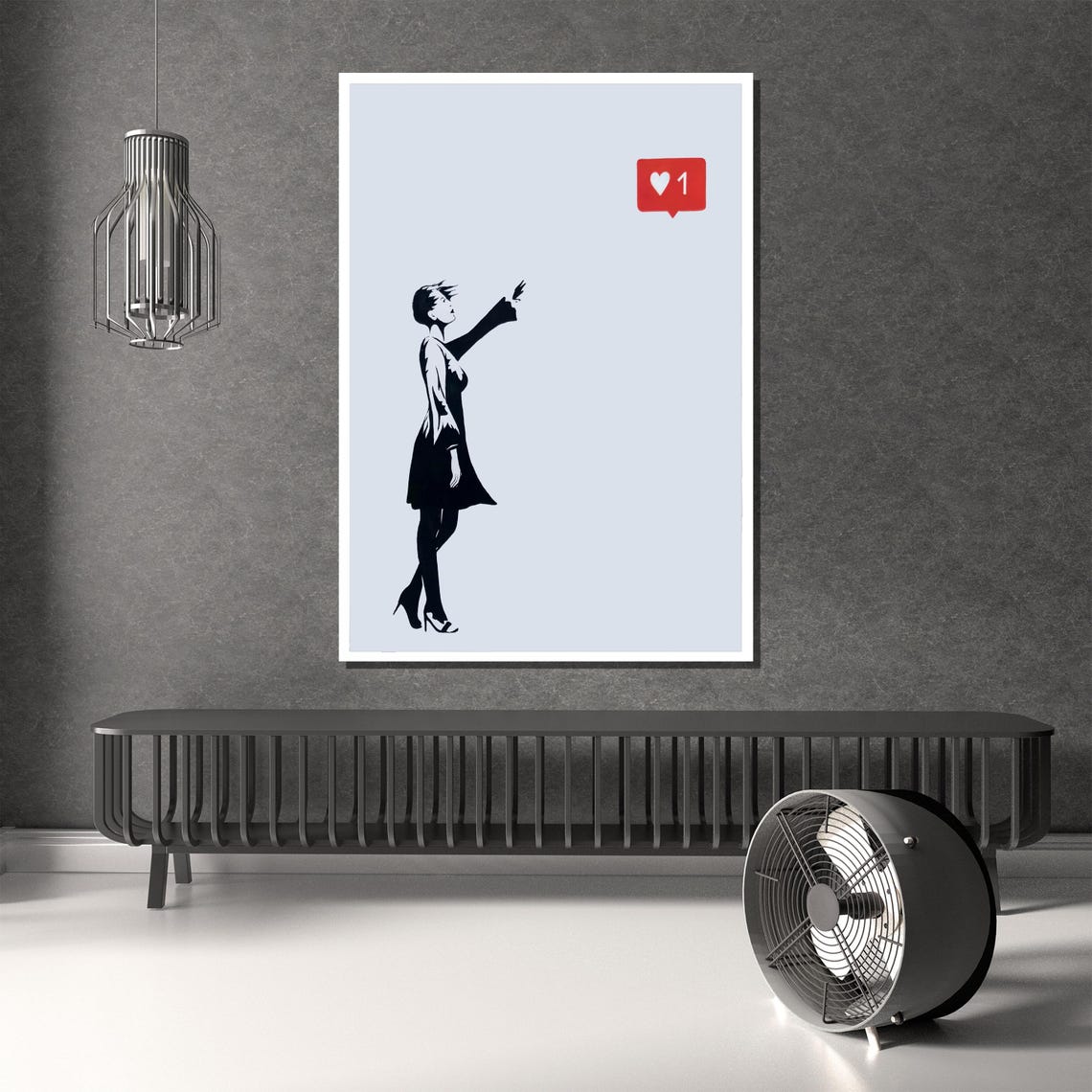 Stencil Woman Releasing A Bird Toward A Red Like Icon Poster - Image 2