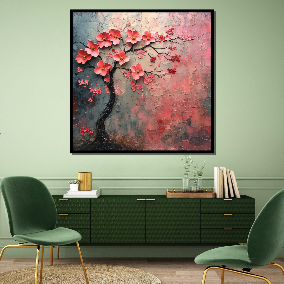 Pink Cherry Blossom Tree 3D Impasto Textured Floral Art Poster - Image 4