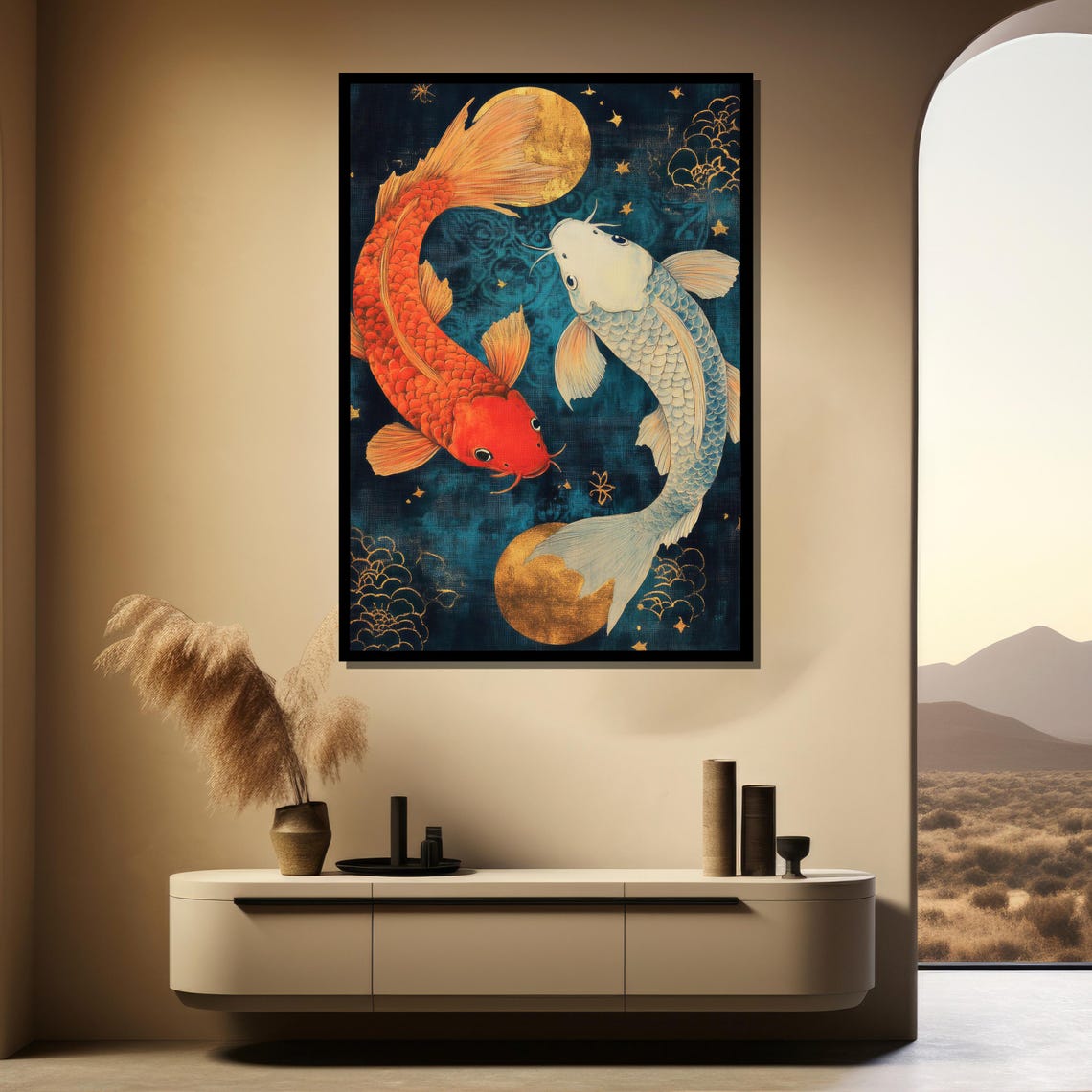 Koi Fish Painting Gift Elegant Japanese Wall Art With Yin Yang Design Unique Animal Artwork For Home Decor - Image 4