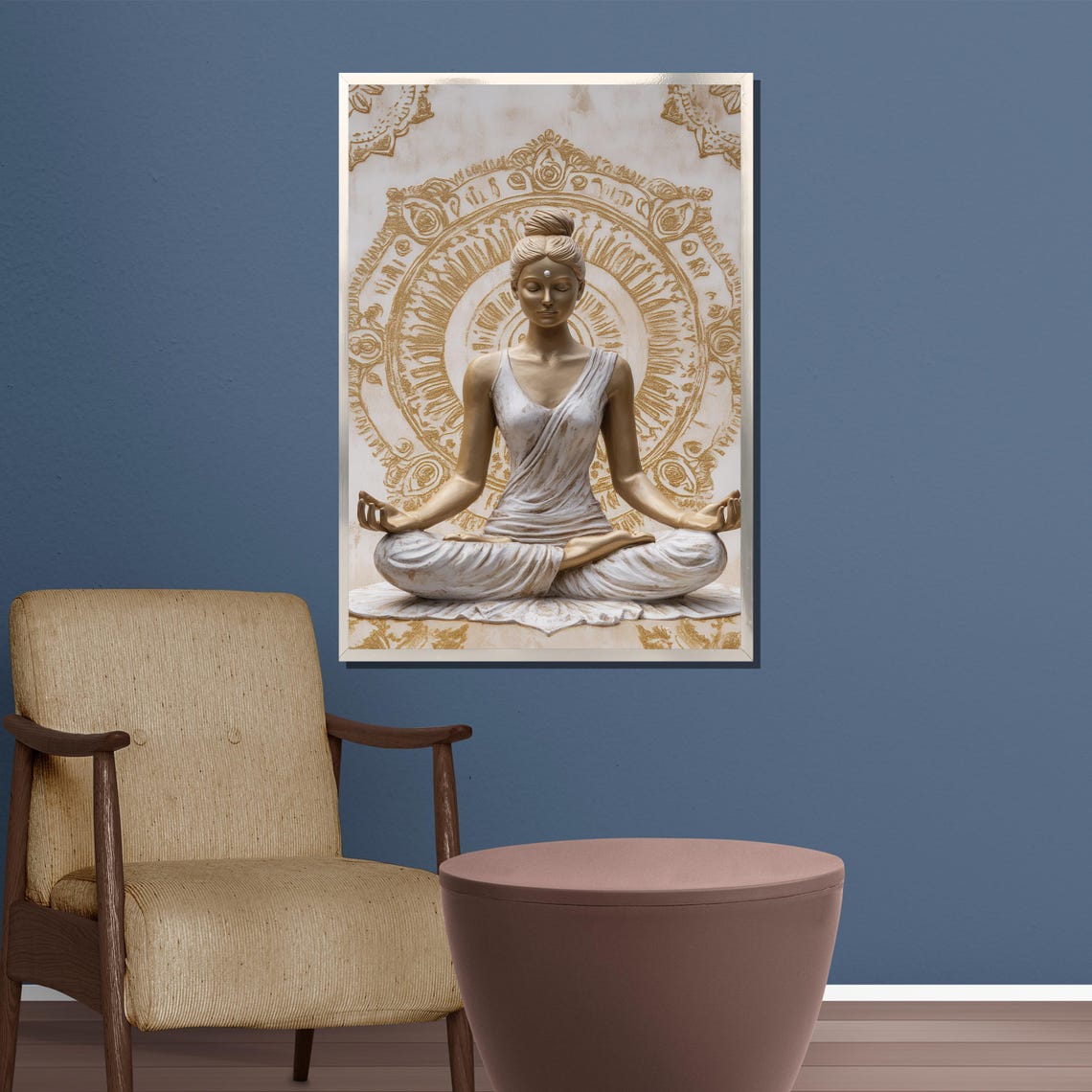 Golden Meditative Woman Painting Yoga Serenity Wall Art Gift For Spiritual Rooms Calm Home Decor And Zen Spaces - Image 3