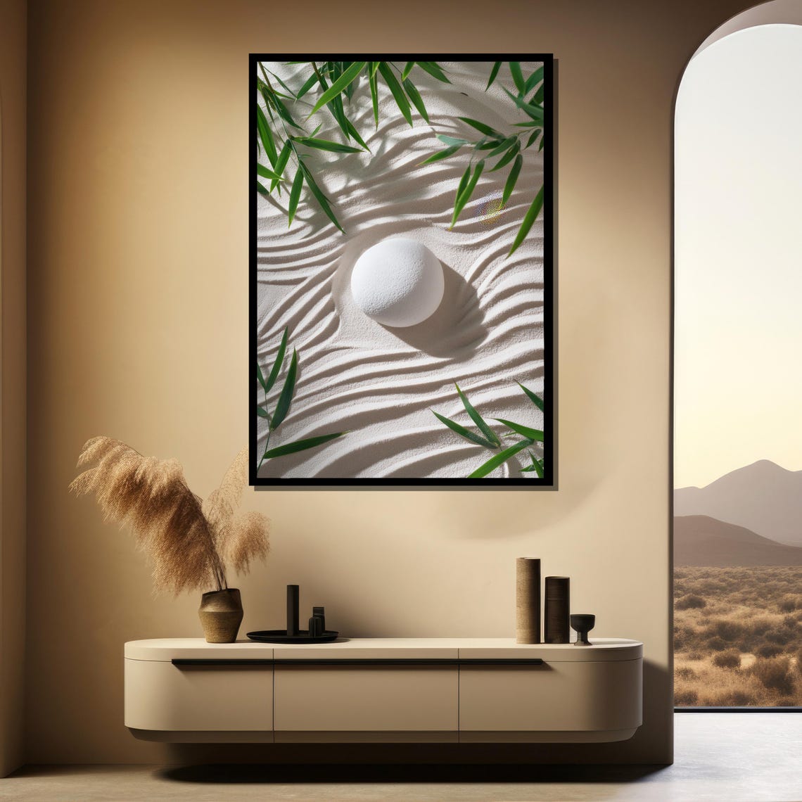 Minimalist Zen Sand Garden White Stone Bamboo Photo Wall Poster - Image 4