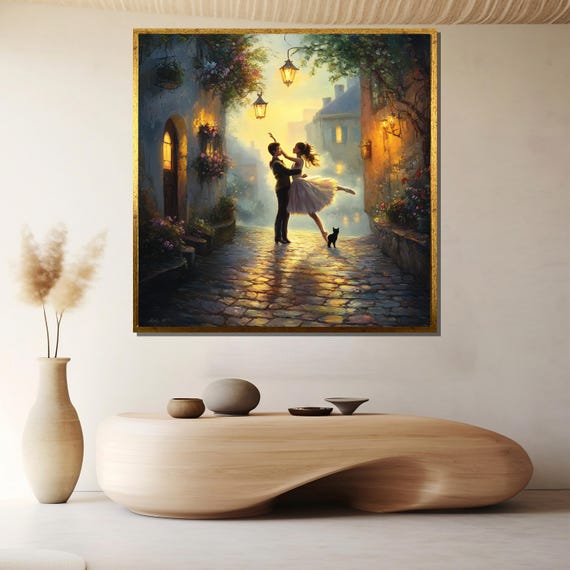 Romantic Street Dance Art Nostalgic Couple Painting Perfect Wedding Or Anniversary Gift