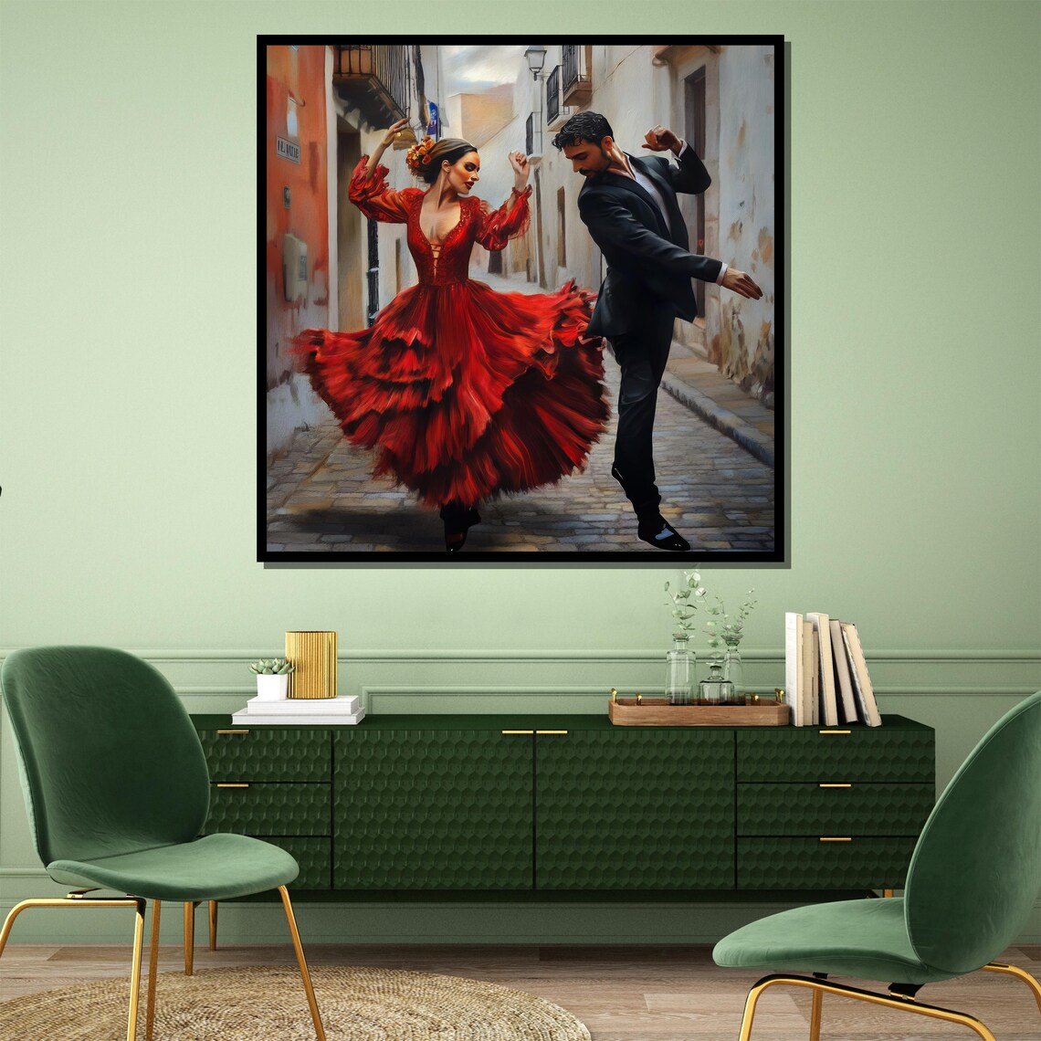 Passionate Flamenco Couple Dancing in a Cobblestone Alley Poster - Image 4