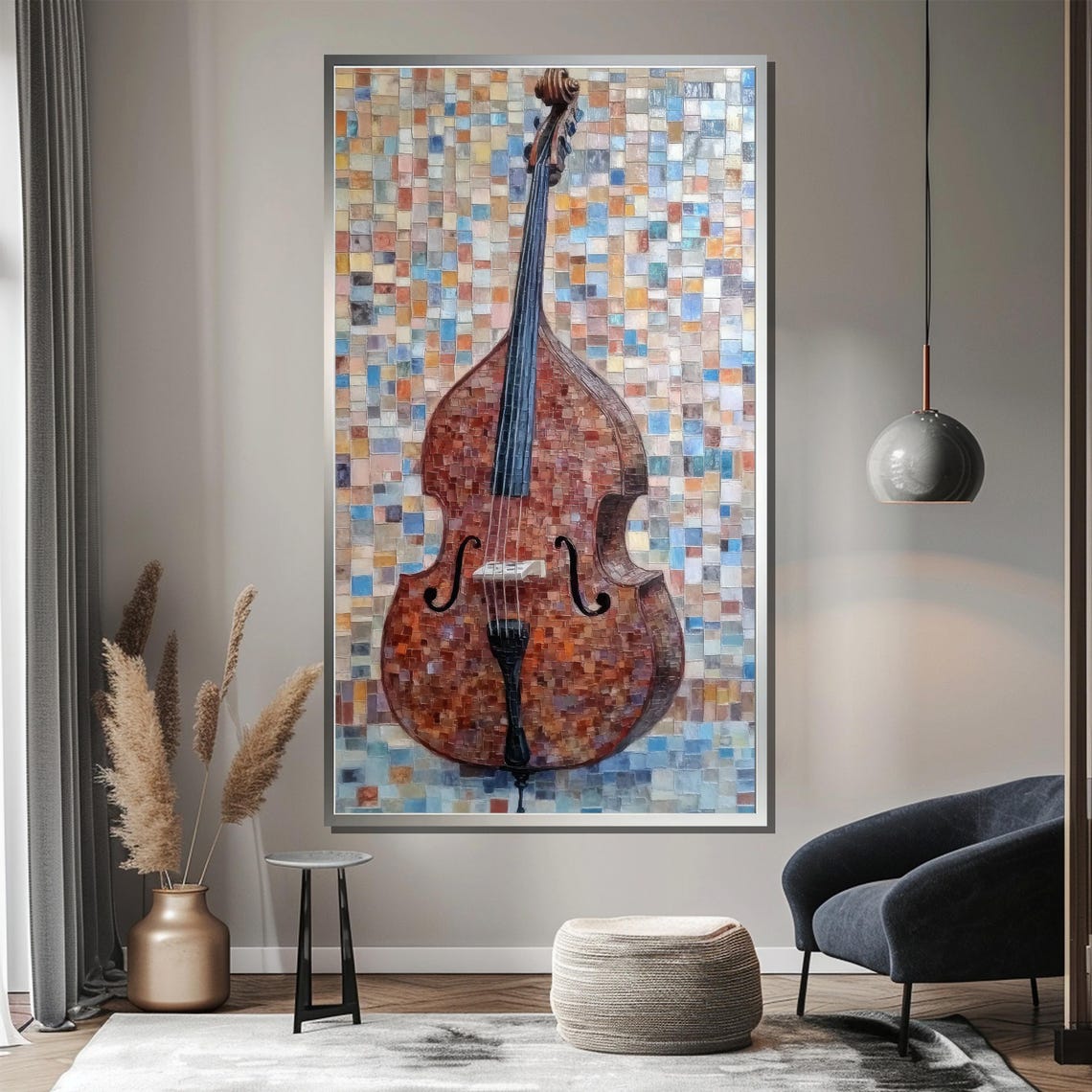 Double Bass Mosaic Tile Painting Musical Instrument Wall Poster - Image 3