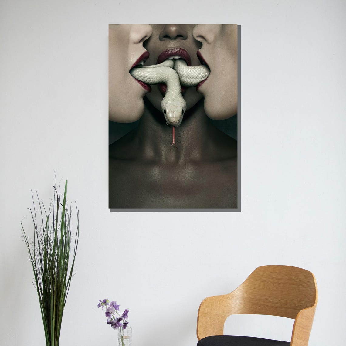 Surreal White Snake Emerging From Red Lips Dark Moody Poster - Image 2