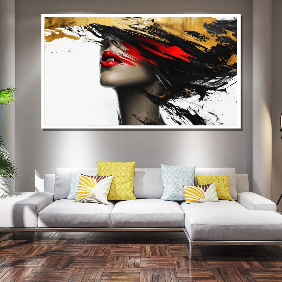 Red And Gold Abstract Woman Painting Modern Textured Wall Art Bold Home Decor Gift For Contemporary Interiors - Image 2