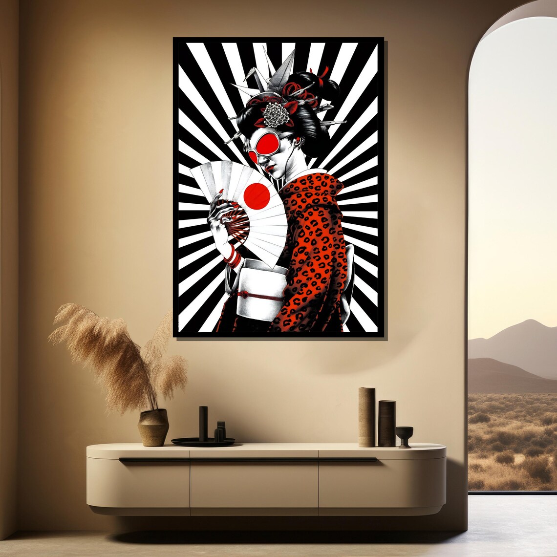 Modern Geisha Pop Art In Leopard Kimono With Red Shades Poster - Image 4