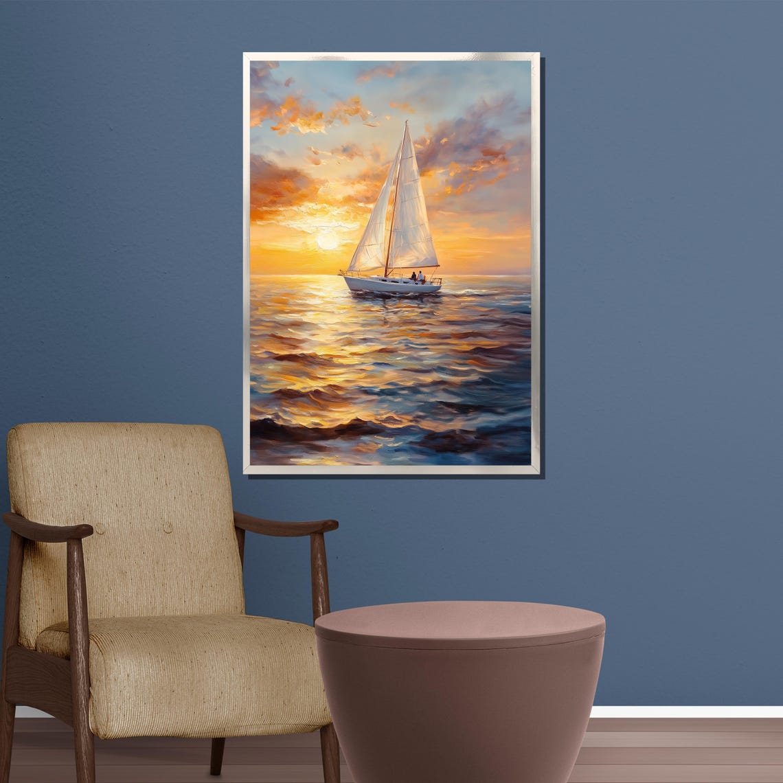 Sailboat Sunset Wall Art Ocean Print Framed Coastal Painting Large Nautical Dcor Luxury Gift For Home Or Office - Image 4