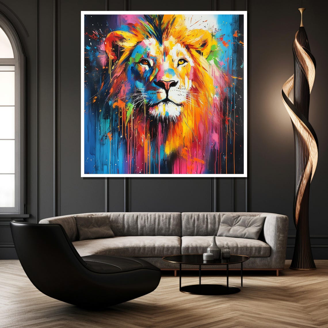 Vibrant Abstract Lion Painting Bold And Colorful Wall Art Gift For Living Room Or Office Modern Wildlife Decor - Image 2