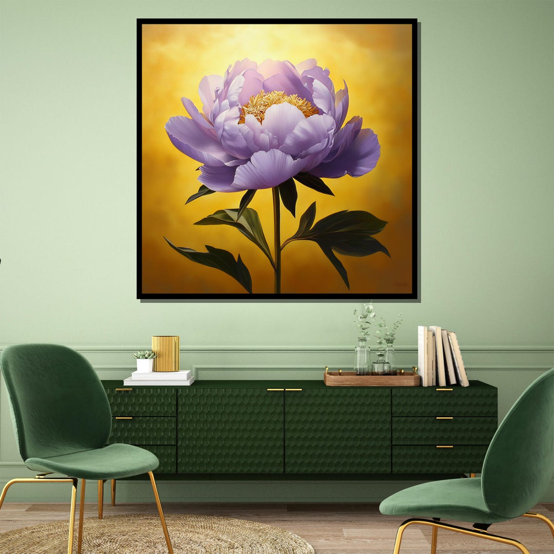 Lavender Purple Peony Bloom On Glowing Golden Luxury Art Poster - Image 4