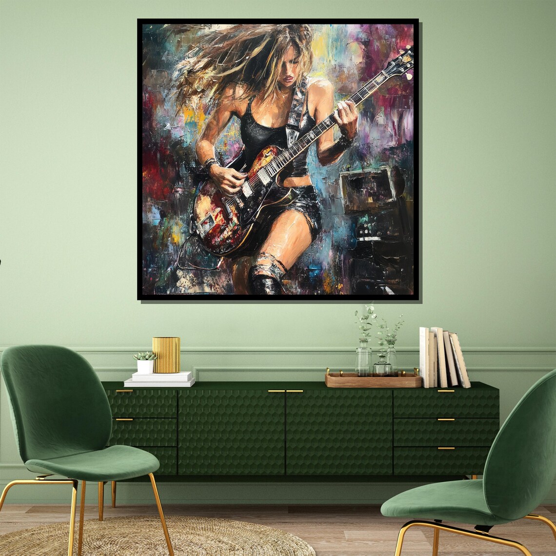Female Rock Guitarist Shredding Electric Guitar on Stage Poster - Image 4
