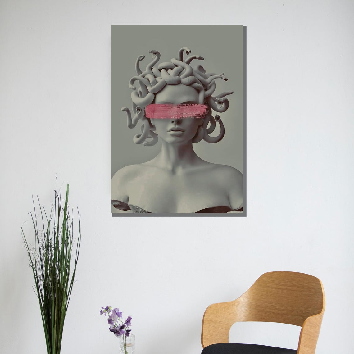 Medusa Sculpture Bust Pink Paint Minimalist Mythology Poster - Image 2