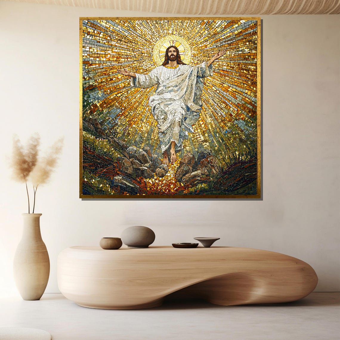 Jesus Christ Resurrection Radiant Gold Mosaic Christian Poster