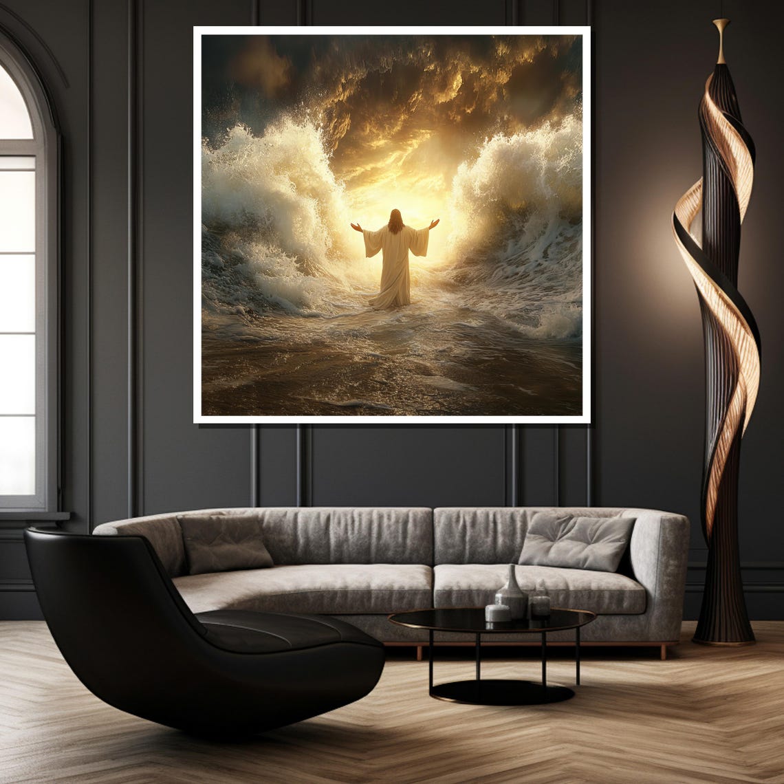 Jesus Parting the Sea Divine Light Miracle Ocean Waves Poster - Image 4