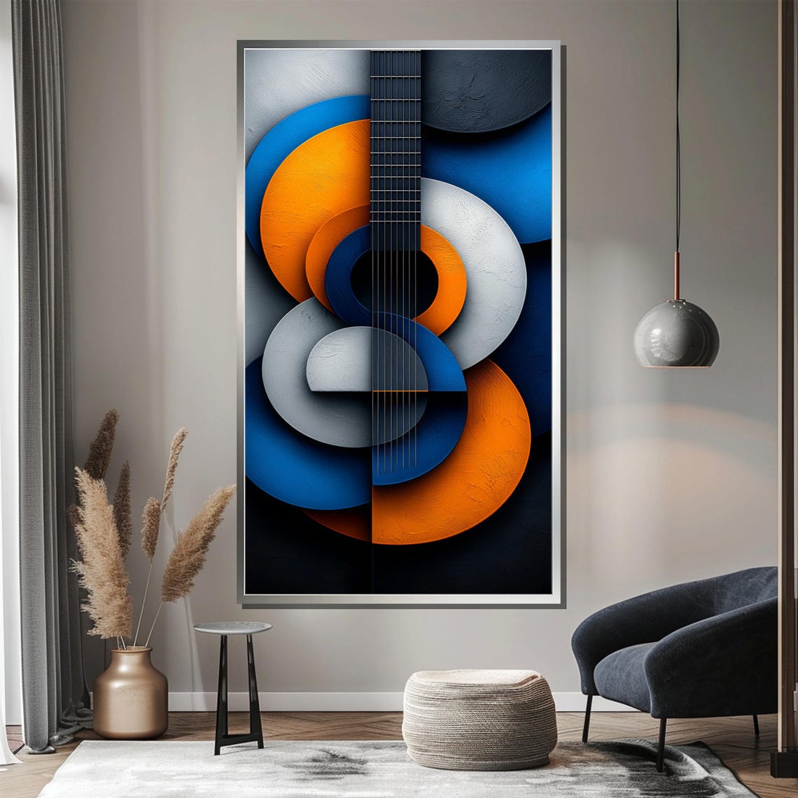 Abstract Acoustic Guitar Circles Blue Orange Modern Wall Poster - Image 3