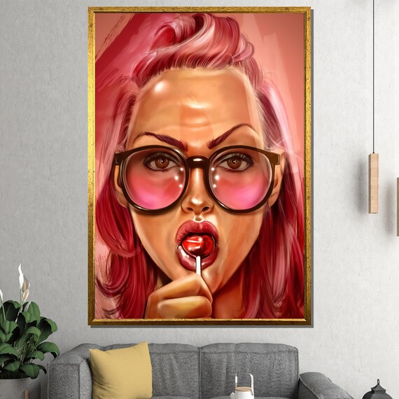 Pop Art Woman With Pink Sunglasses And A Cherry Lollipop Poster