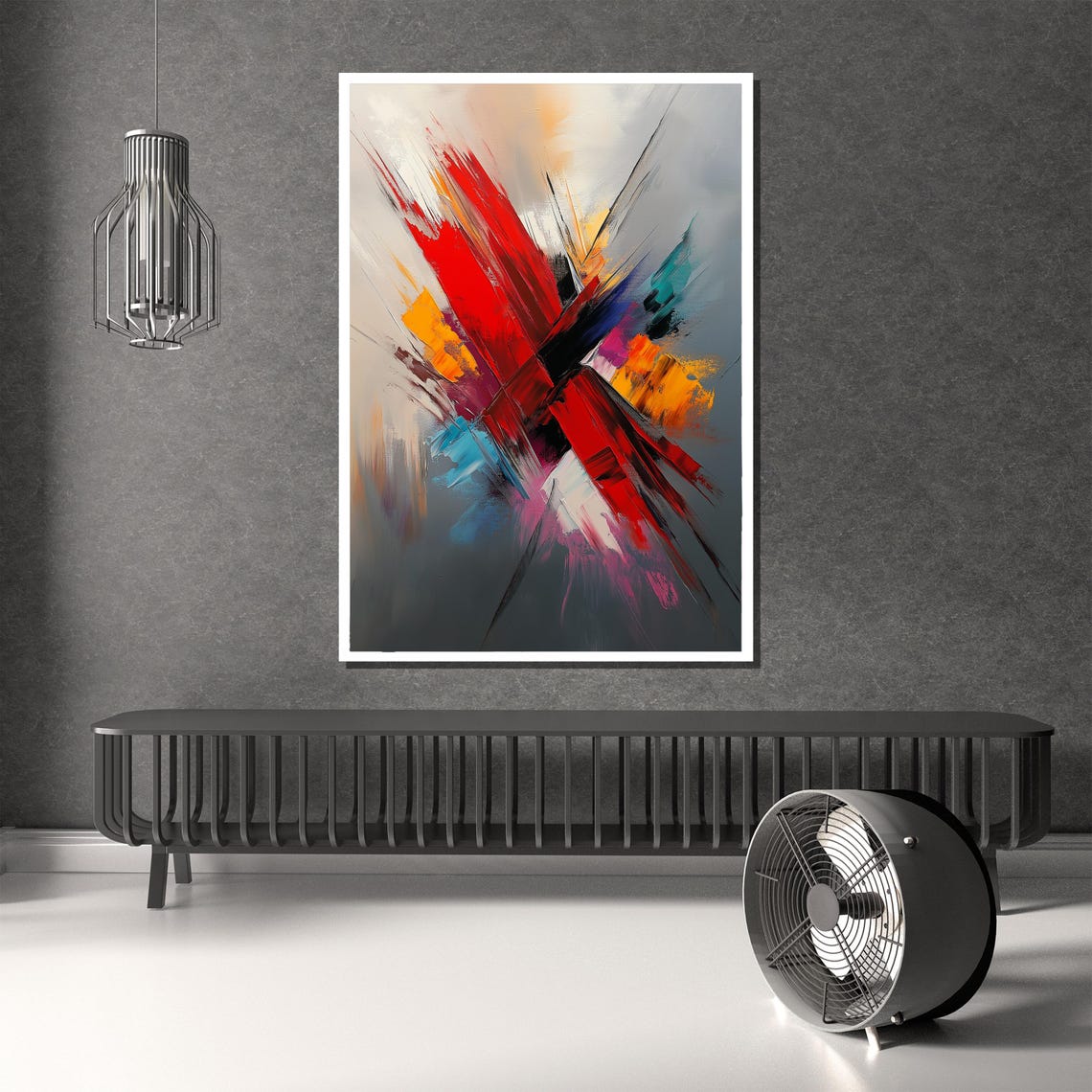 Dynamic Red Black Blue Abstract Color Splash Burst Art Poster - Image 2