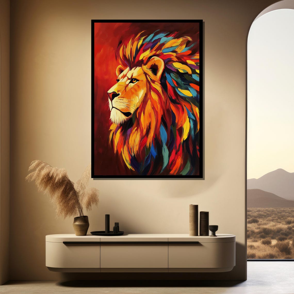 Lion Painting Gift Vibrant Abstract Wildlife Wall Art Unique Animal Artwork For Bold And Modern Home Decor - Image 4
