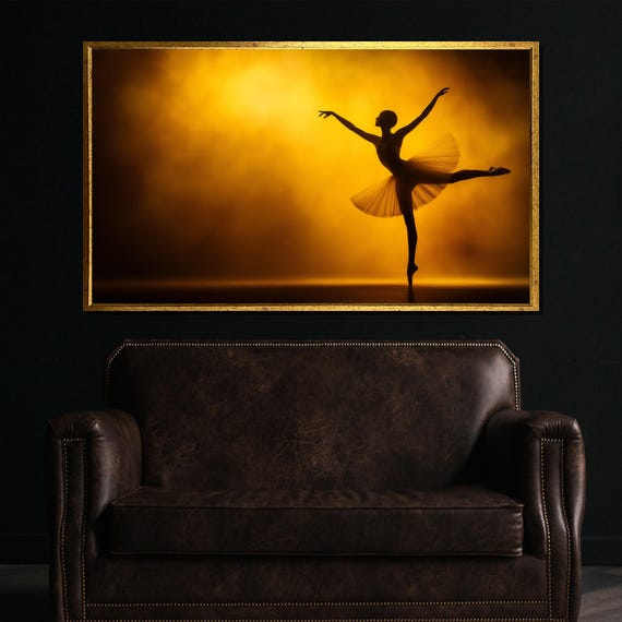 Golden Ballerina Silhouette Painting Elegant Dance Wall Art And Unique Gift For Ballet Lovers And Home Decor