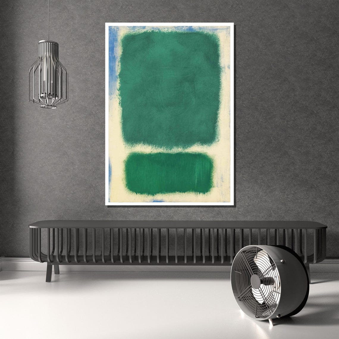 Emerald Green and Cream Soft Color Field Modern Abstract Poster - Image 4