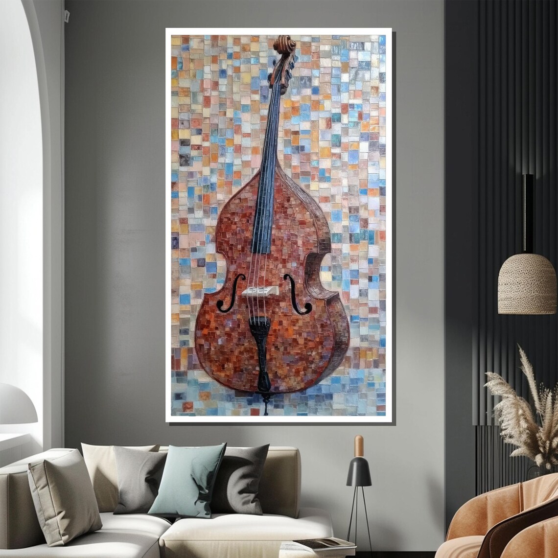 Double Bass Mosaic Tile Painting Musical Instrument Wall Poster - Image 2