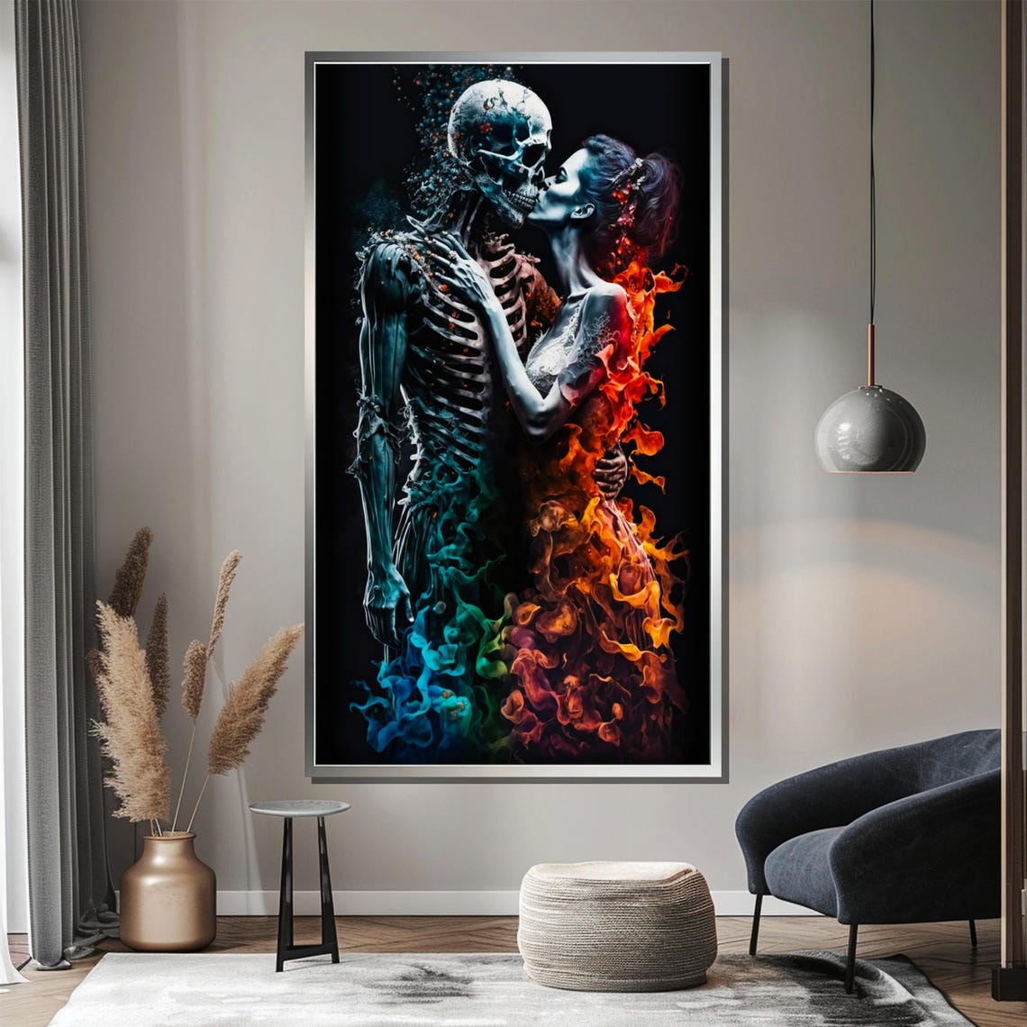 Passionate Skeleton And Woman Painting Dramatic Wall Art Gift For Unique Home Decor And Bold Romantic Style - Image 3