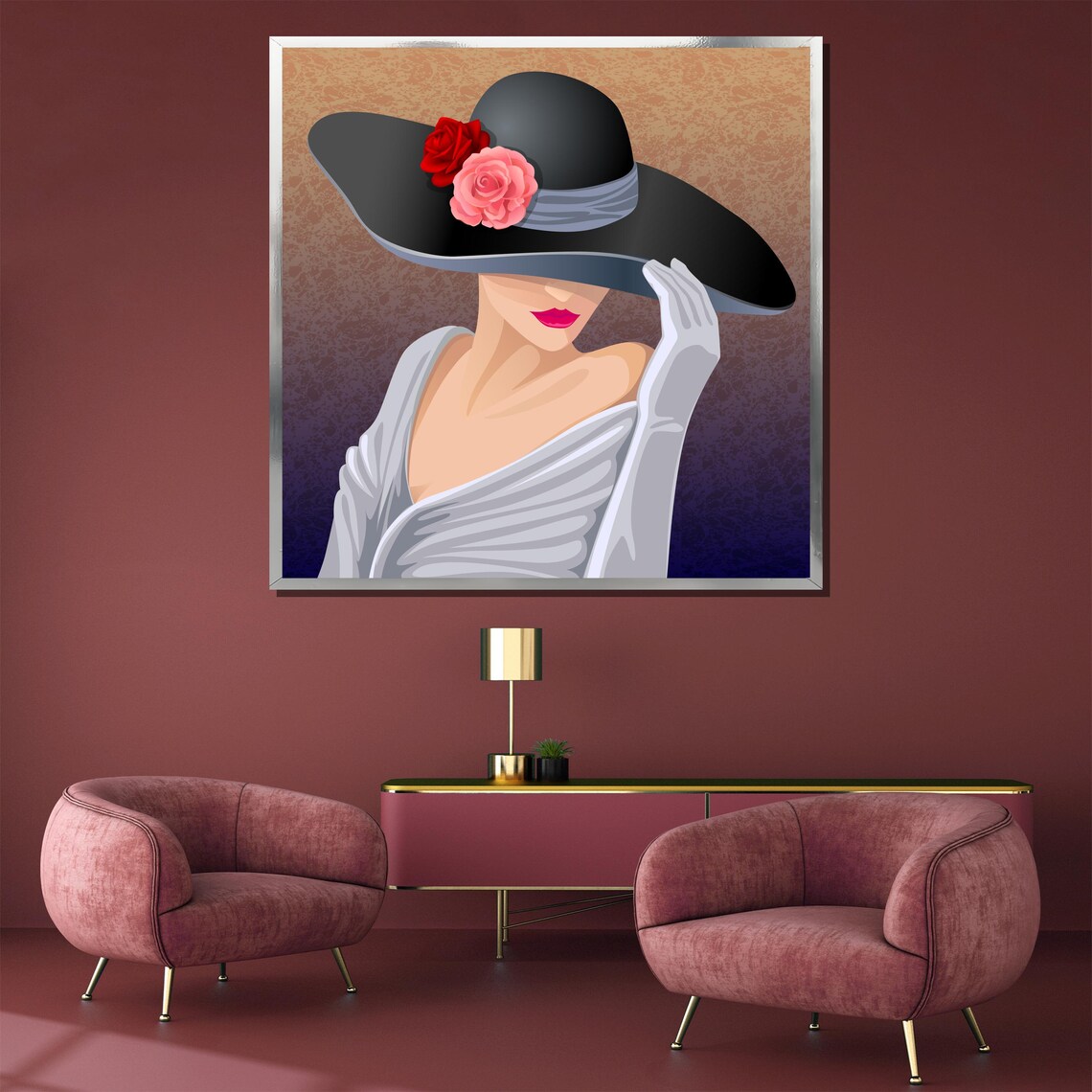 Glamorous Woman In Black Hat With Roses And White Glove Poster - Image 4