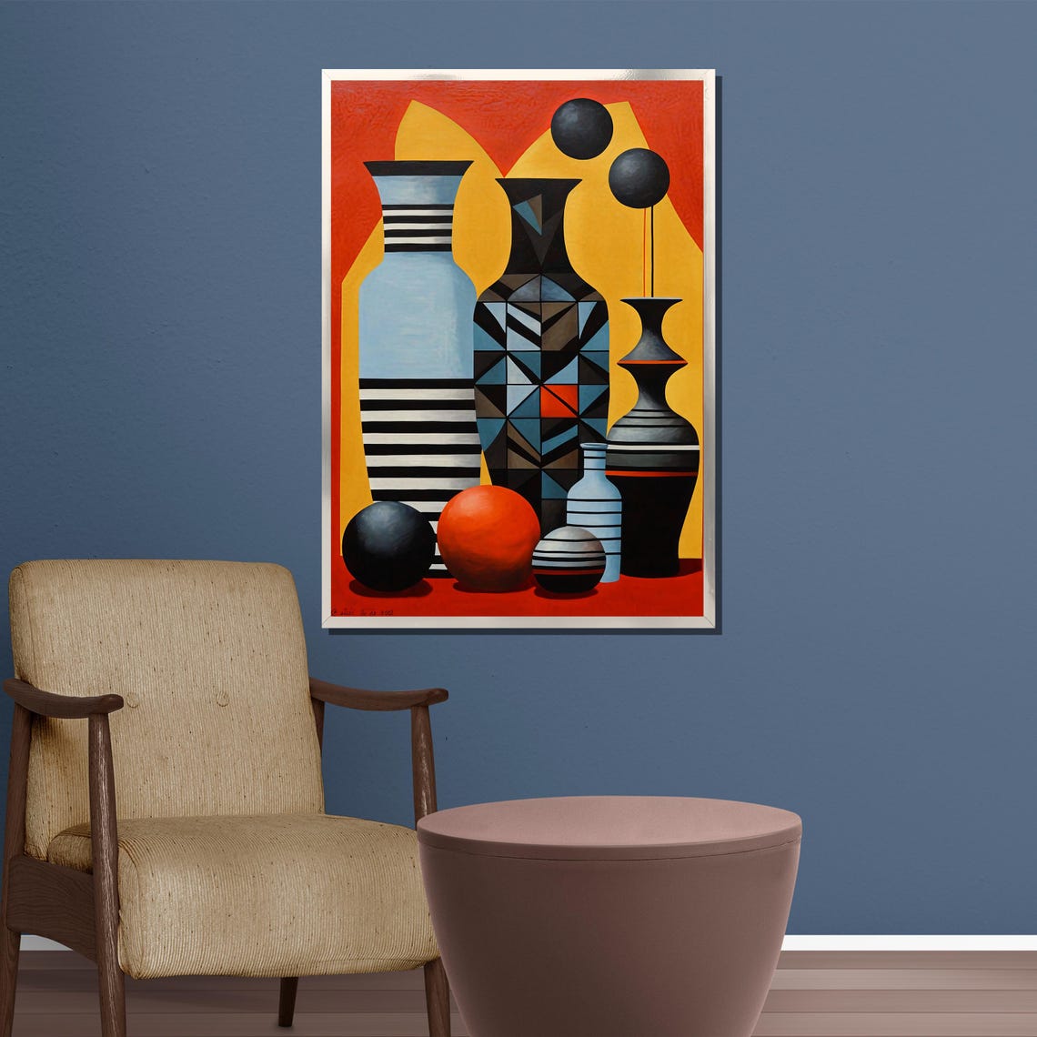 Geometric Vase Still Life With Bold Retro Modernist Colors Art Poster - Image 3