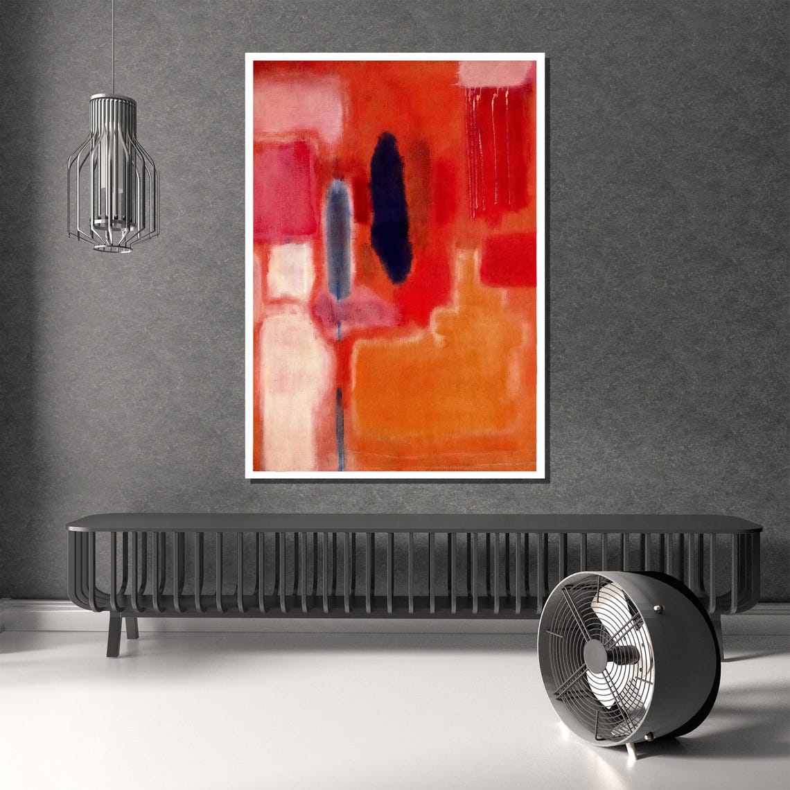 Bold Red Abstract With Dark Vertical Figures Expressionist Poster - Image 4