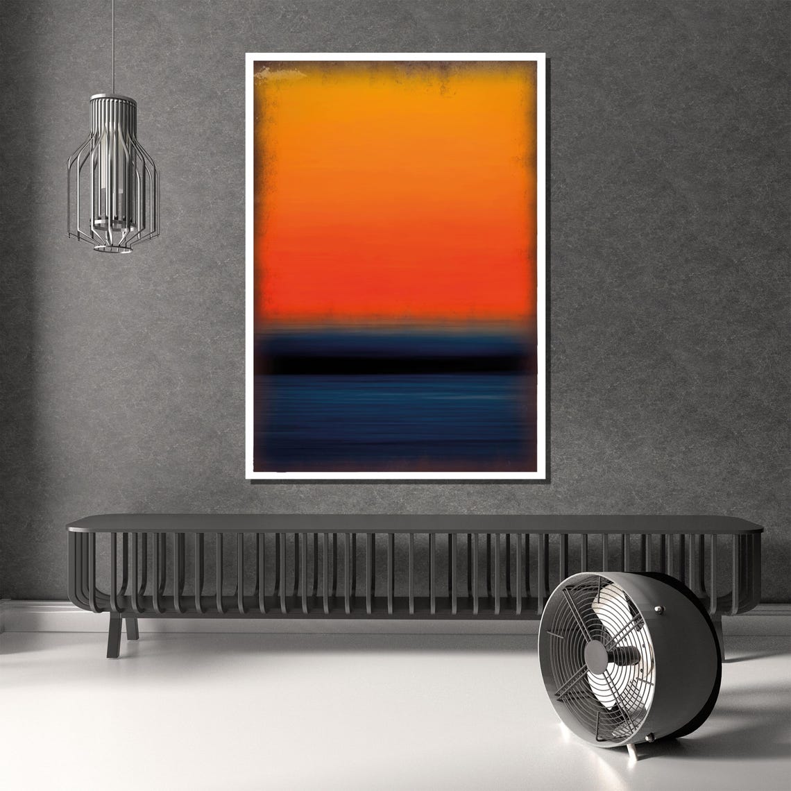 Vibrant Orange Sunset Over Deep Blue Sea Abstract Horizon Poster - Image 4