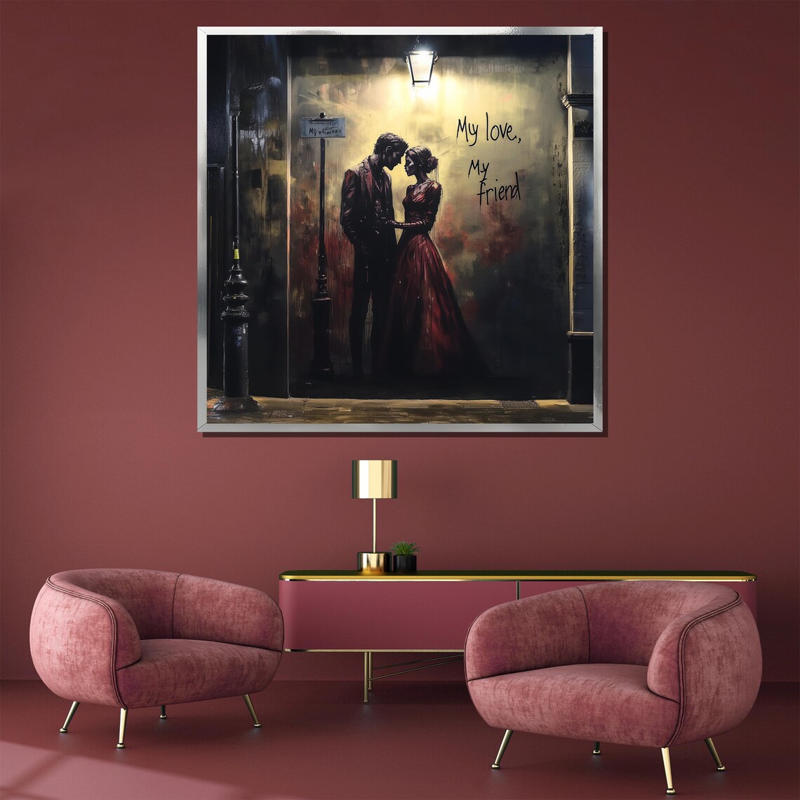 My Love My Friend Streetlight Couple Vintage Cinematic Art Poster - Image 4