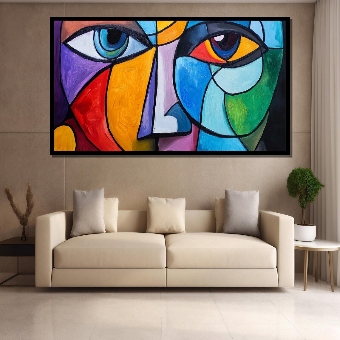 Vibrant Cubist Face Painting Colorful Abstract Wall Art Luxury Home Decor Gift For Artistic Spaces - Image 4