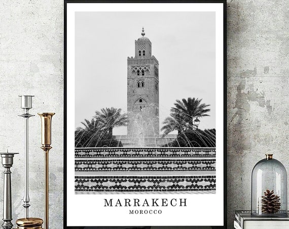 Marrakech Morocco Travel Print Black And White Photo Wall Art City Landmark Gift Poster