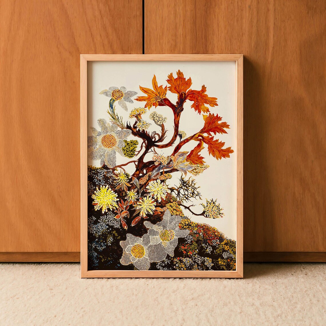 Abstract Botanical Art Print, Japandi Autumn Decor